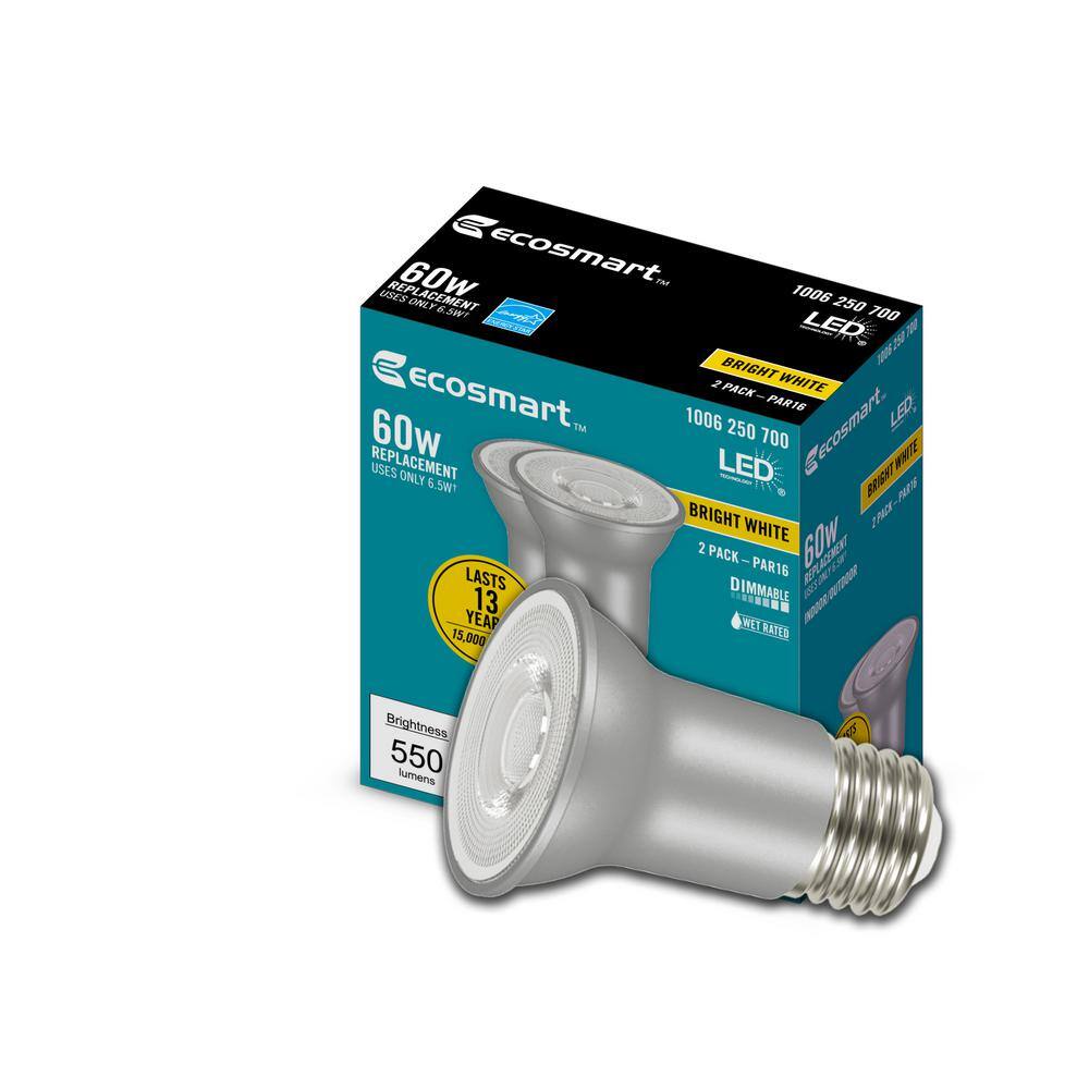 EcoSmart 60-Watt Equivalent PAR16 Dimmable Flood LED Light Bulb Bright White (2-Pack) A20PR1660WESD32