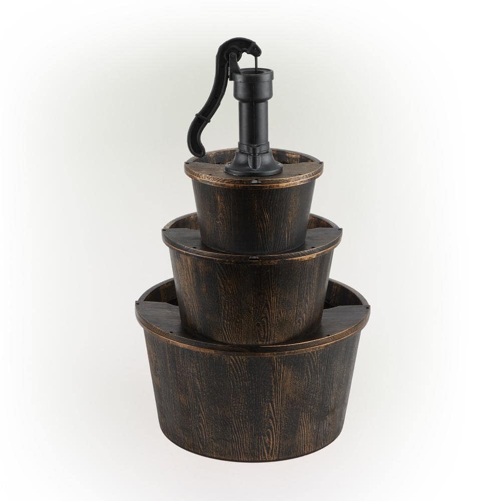 Alpine Corporation 40 in. Tall Outdoor 3-Tier Barrel Pump Waterfall Fountain, Brown TEC234BR