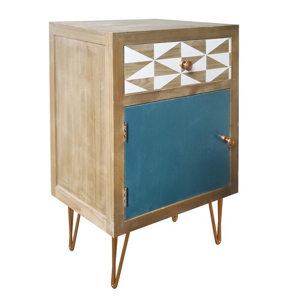 Modern Style Bedside Table Wooden Nightstand with One Drawer，One Shelf with Doors and Metal Feet - - 37061869