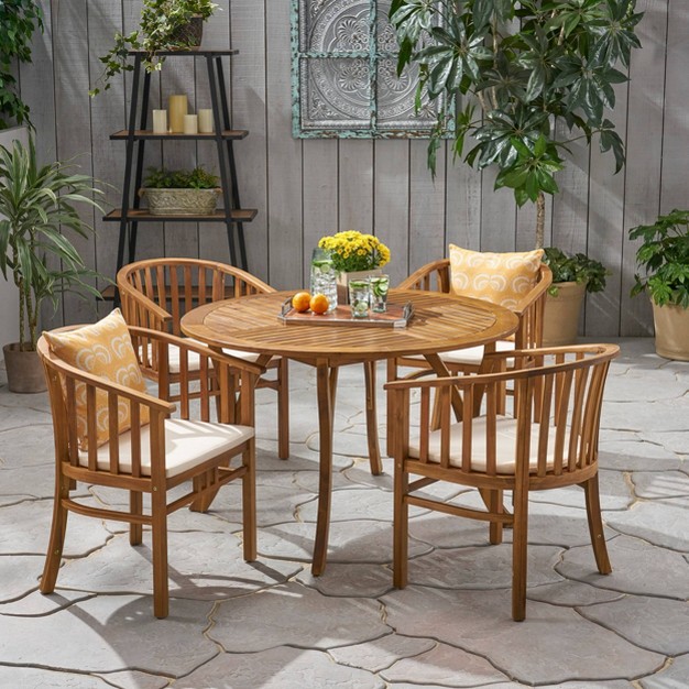 Alondra 5pc Acacia Wood Circular Dining Set Teak Christopher Knight Home