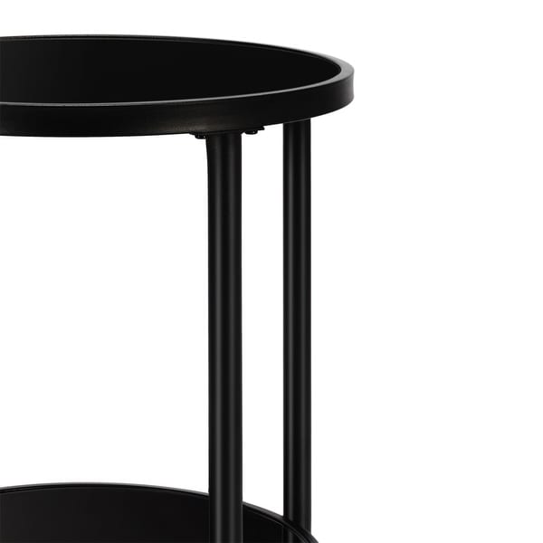 17.7 in. Black Round Tempered Glass End Table with Bottom Storage Shelf and Metal Frame