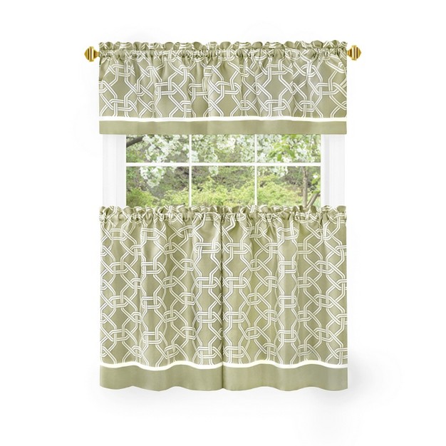 Kate Aurora Geometric Crescent 3 Piece Rod Pocket Cafe Kitchen Curtain Tier amp Valance Set