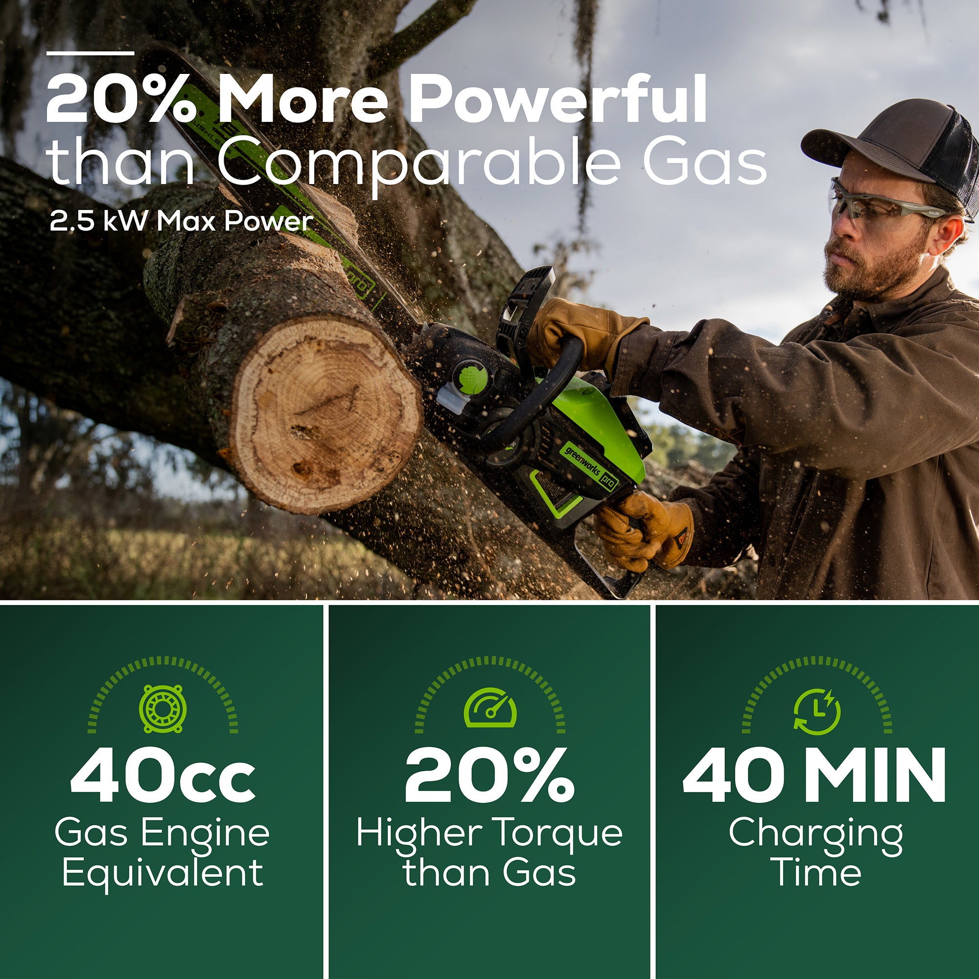 60V 18-Inch Cordless Chainsaw  Battery | Greenworks Tools