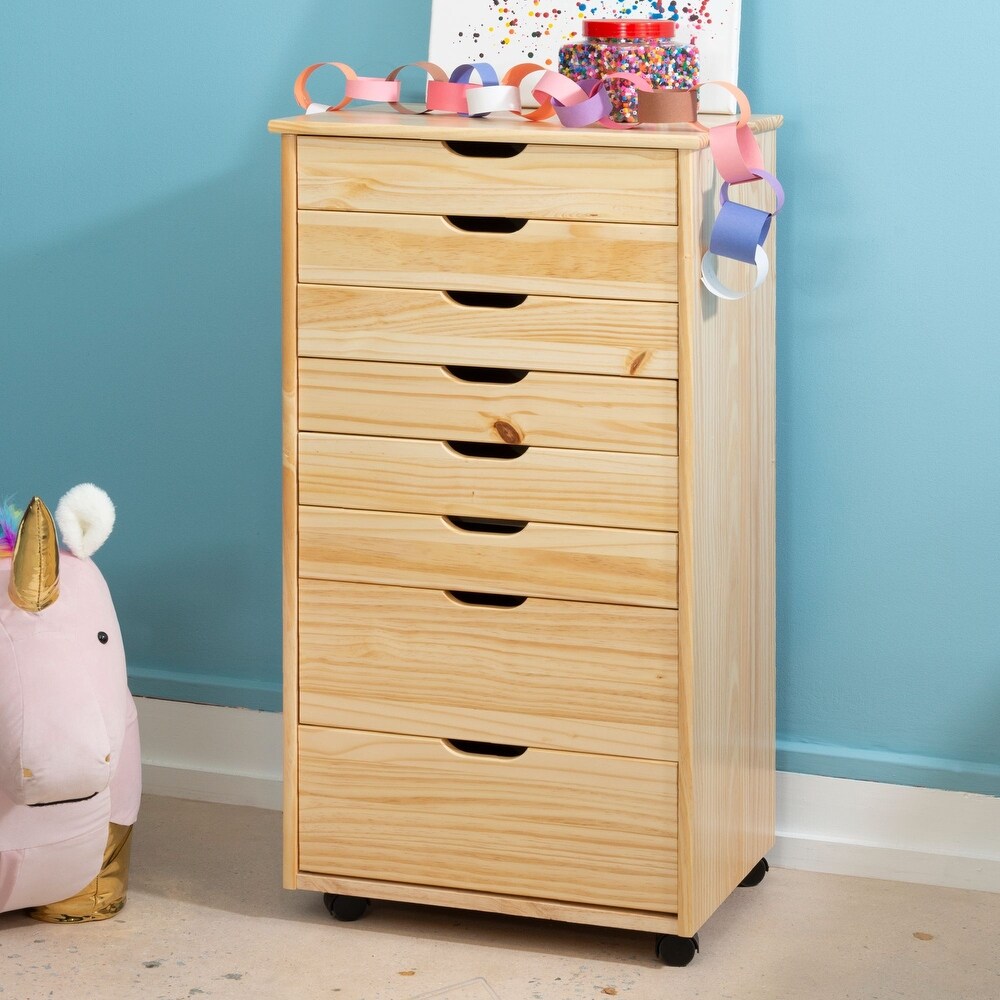 40” Natural Brown Rolling Storage Cabinet with 8 Drawer