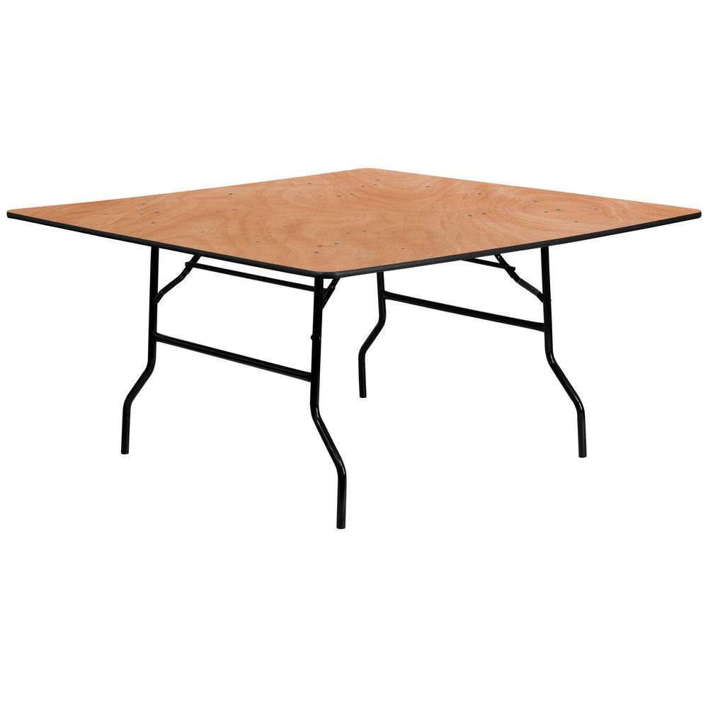 60 in. Natural Wood Tabletop Metal Frame Folding Table CGA-YT-8990-NA-HD