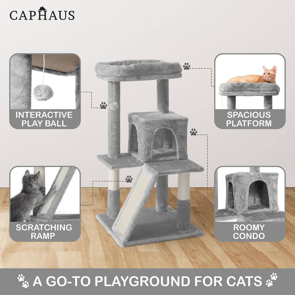 CAPHAUS 37 in. Beige Cat Tower for Indoor Cats, Modern Cute 37 in. Small Cat Tree with Widened Perch PHFC-BH381901-BG