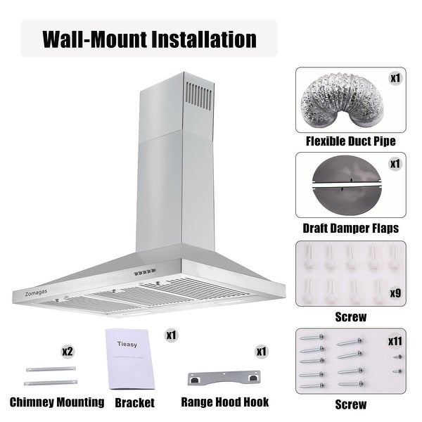 36 in. 450 CFM Ducted Wall Mounted Range Hood in Silver with 3 Filters