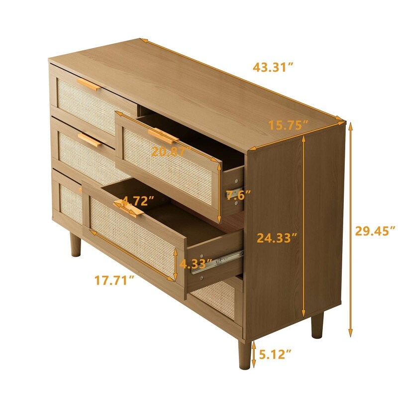 6 drawers Rattan dresser Rattan Drawer