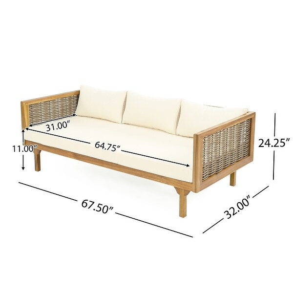 Aidan Farmhouse Outdoor 3 Seater Daybed with Fabiric Cushion by Christopher Knight Home