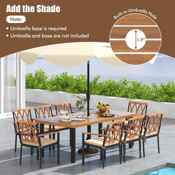 Gymax 9 PCS Patio Dining Set Acacia Wood Table w/ Soft Cushions and