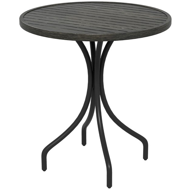 Round Patio Table With Steel Frame And Slat Tabletop For Garden Backyard Porch Balcony Distressed Gray