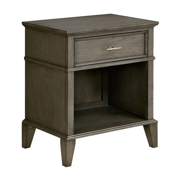 Modern Traditional 24 Inche Nightstand， Grey Solid Wood， Rectangle， with 1 Drawer and Storage Shelves - - 37955952