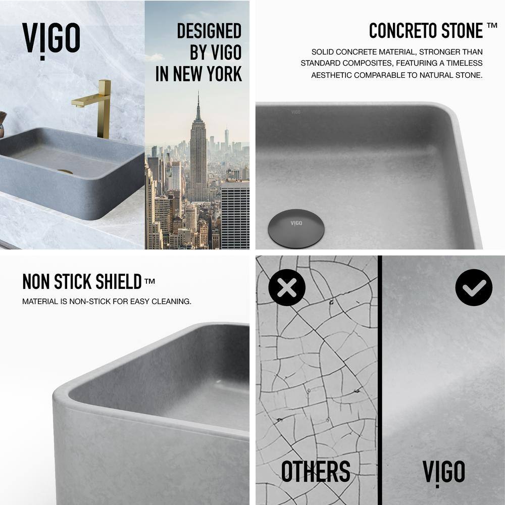 VIGO Segovia Gothic Gray Concreto Stone 16 in. L x 12 in. W x 4 in. H Rectangular Vessel Bathroom Sink VG04064