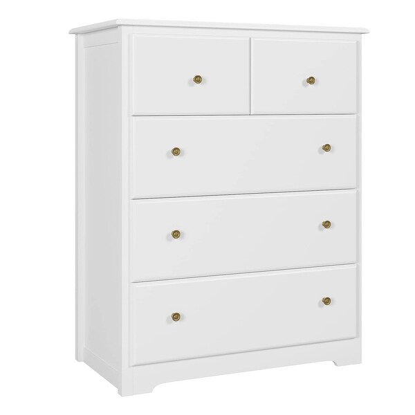 5 Drawer Dresser， Wood Dresser Chest with Wide Storage Space， Modern Storage Cabinet Tall Nightstand - as picture - - 37668877