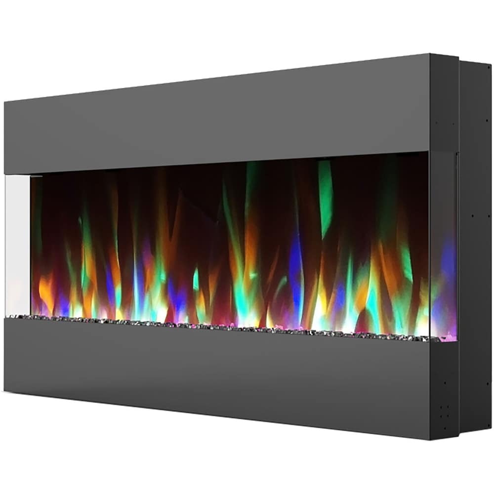 Cambridge 42 In. Recessed Wall Mounted Electric Fireplace with Crystal and LED Color Changing Display  Black