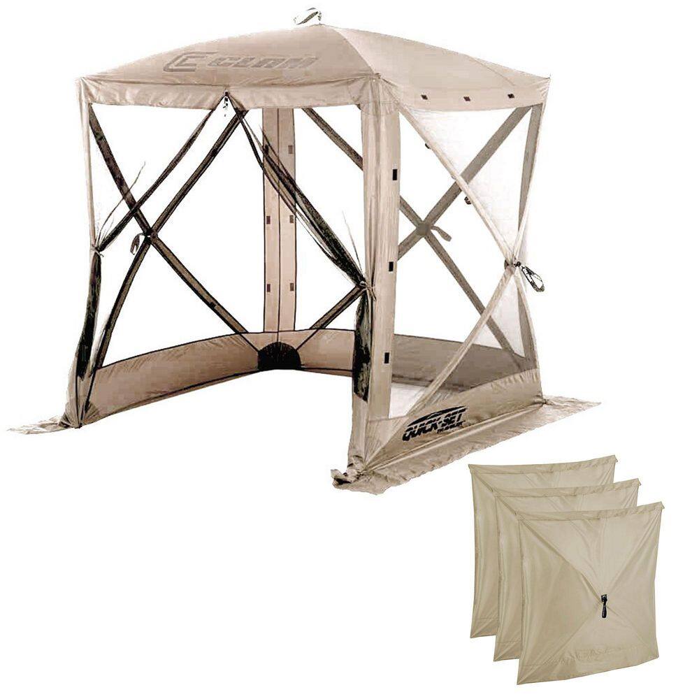 Clam Quick-Set 6 ft. x 6 ft. Traveler Portable Outdoor Camp Shelter Tent with 3 Wind Panels CLAM-TV-114243 + CLAM-WP-114245