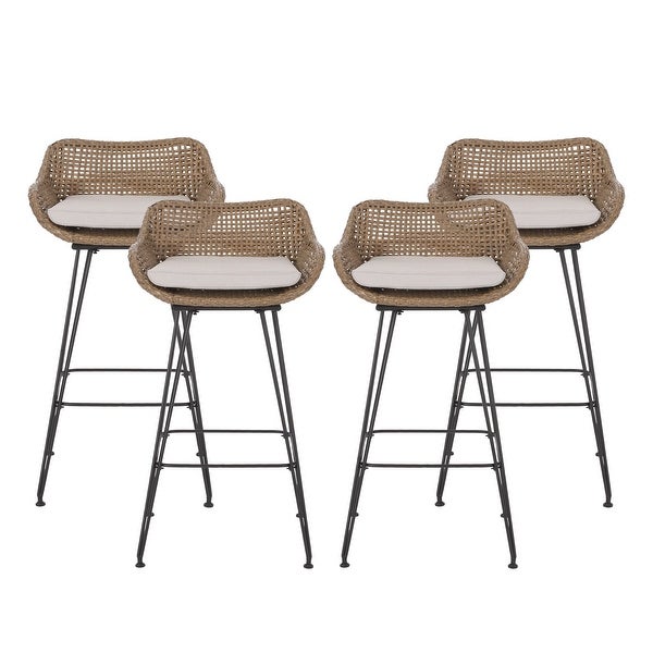 Verano Wicker and Metal Outdoor Barstools with Cushion， Set of 2， Mixed Brown and Beige