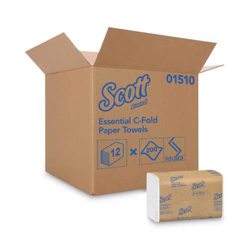 Scott Essential C-Fold Towels for Business， Absorbency Pockets， 10.13 x 13.15， White， 200/Pack， 12 Packs/Carton (01510)