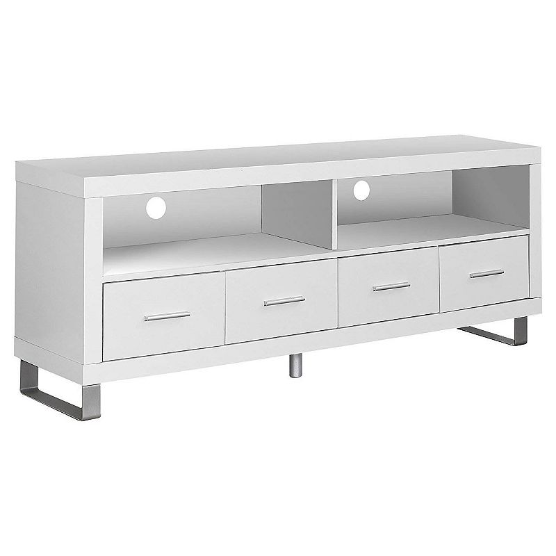 Monarch Contemporary Multimedia Entertainment Center TV Stand w/ Storage， White