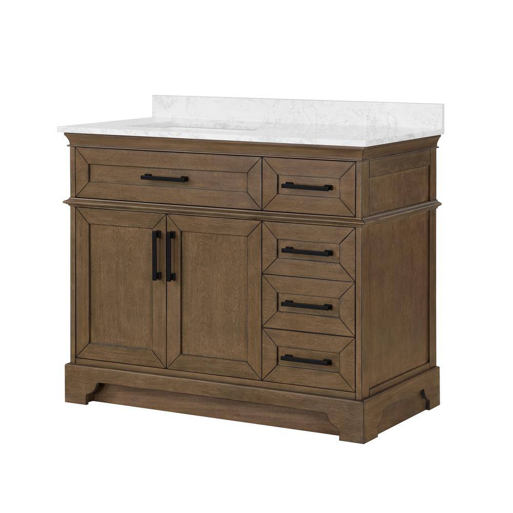 Home Decorators Collection Cherrydale 42 in. W x 22 in. D x 34.50 in. H Bath Vanity in Almond Latte with White Cultured Marble Top Cherrydale 42AL