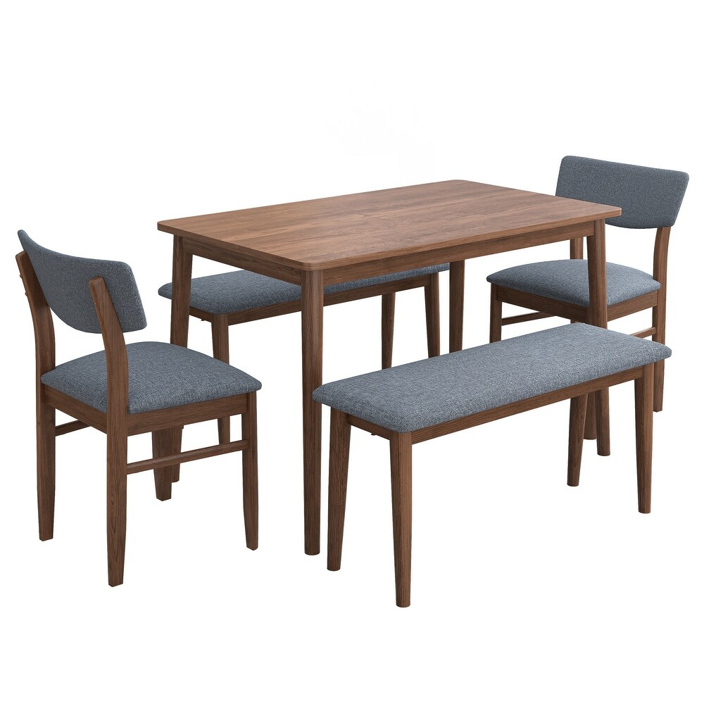 5 Piece Dining Table Set  Wood Rectangular Dining Table with 2 Upholstered Bench   2 Chairs  Dining Set for 6 People  Walnut