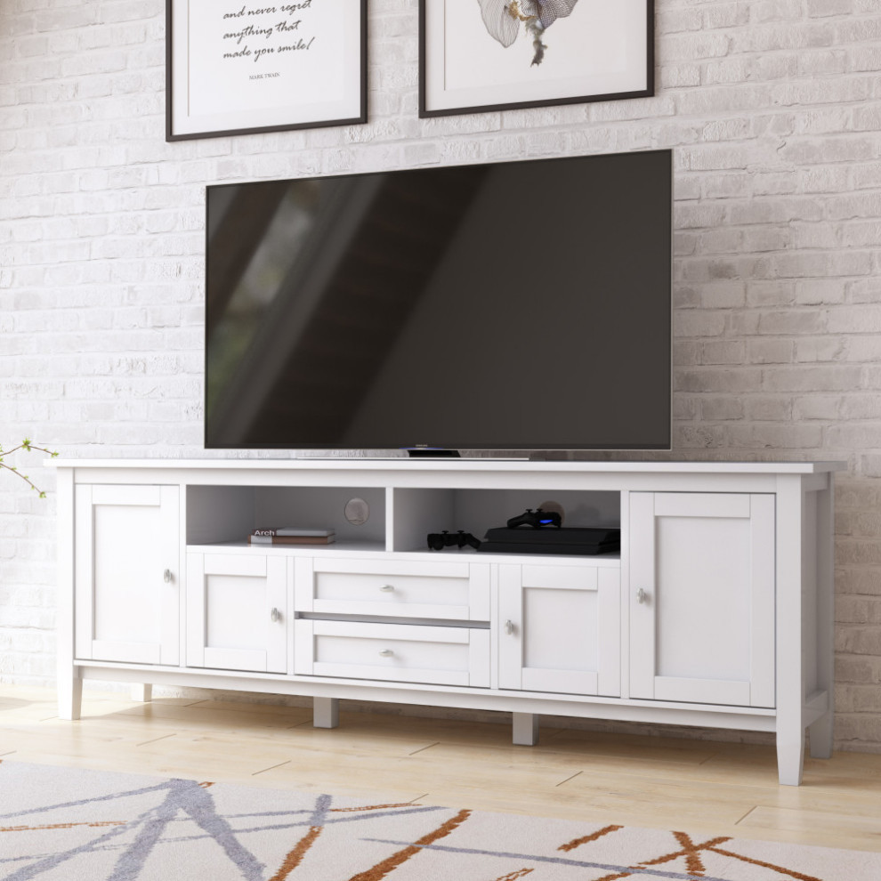 Warm Shaker SOLID WOOD 72 quotTV Media Stand For TVs up to 80 quot  Transitional   Entertainment Centers And Tv Stands   by Simpli Home Ltd.  Houzz