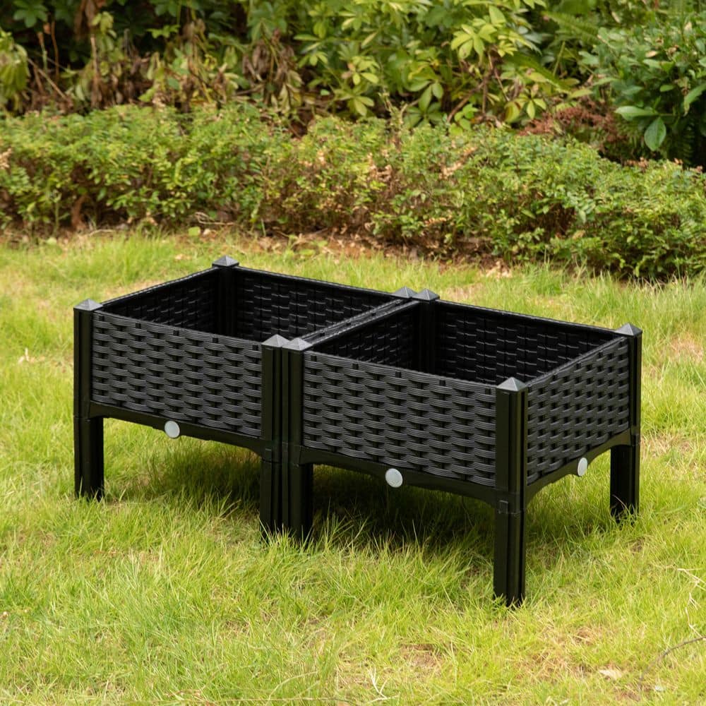 Gardenised Rattan Raised Garden Bed Flower Planter QI003892.WL