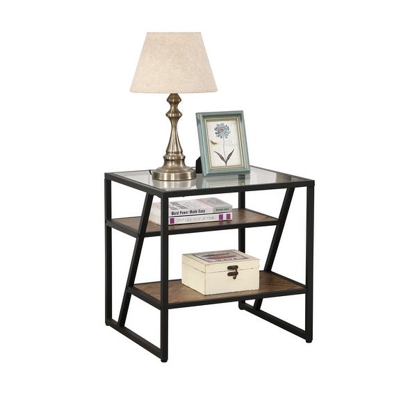 Side Table， End Table with Storage Shelf， Tempered Glass Coffee Table with Metal Frame