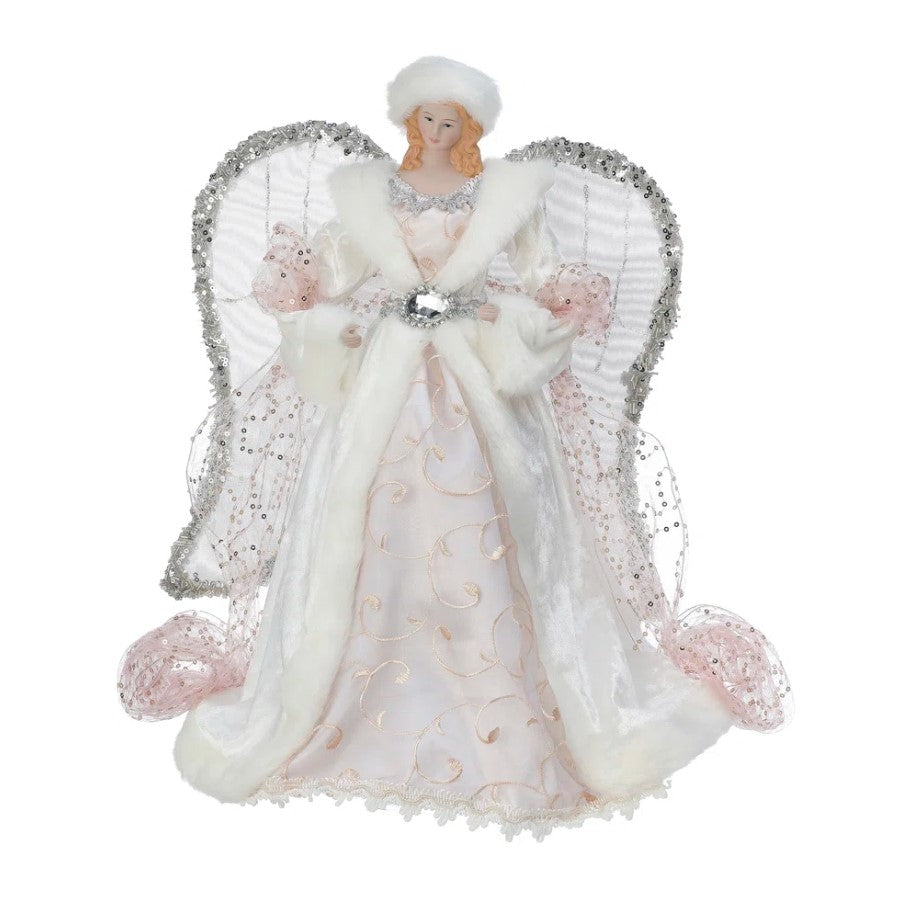 16 White & Silver Fabric Angel Tree Topper