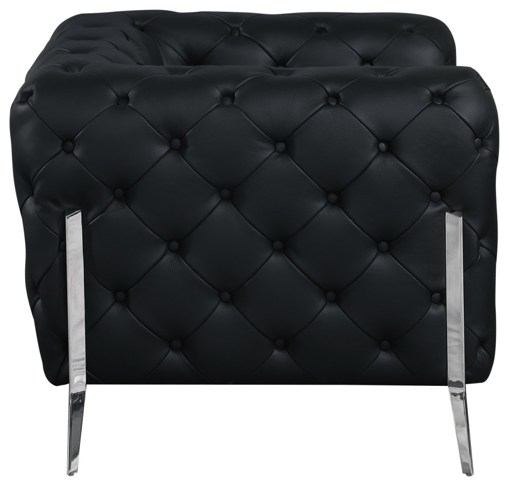 Glam Black and Chrome Tufted Leather Armchair   Midcentury   Armchairs And Accent Chairs   by UStradeENT LLC  Houzz