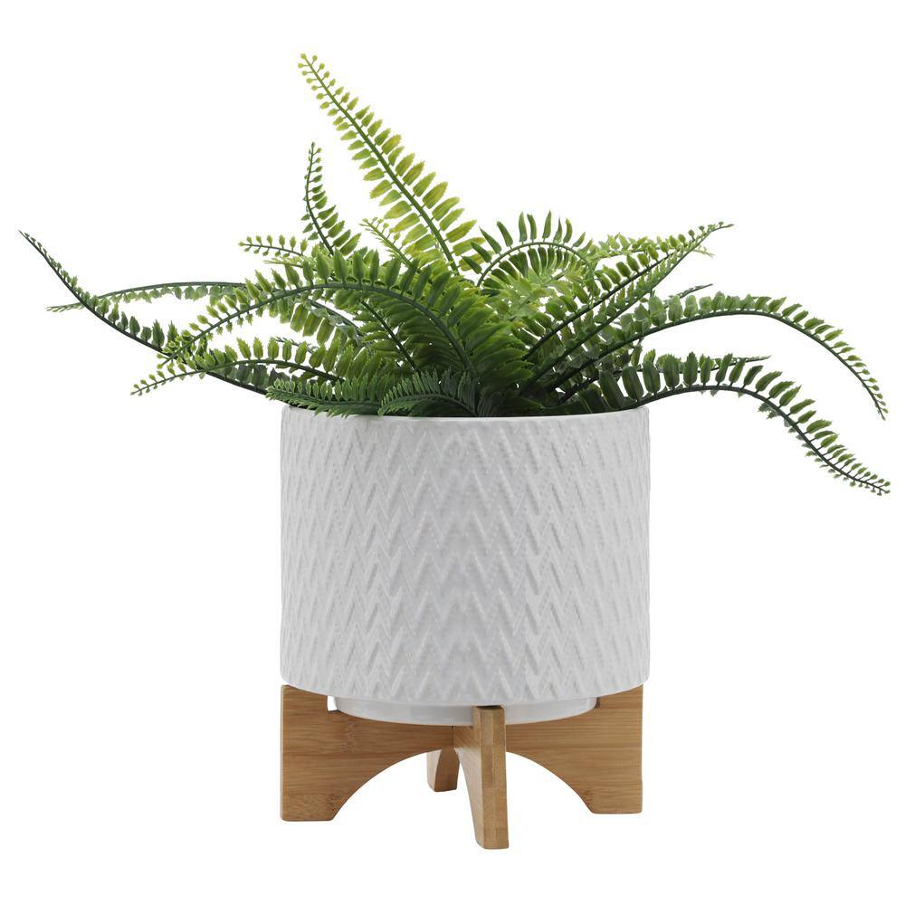 Chevron 8 in. L x 8 in. W x 10 in. H White IndoorOutdoor Ceramic Planter Individual Pots XT-B079106863