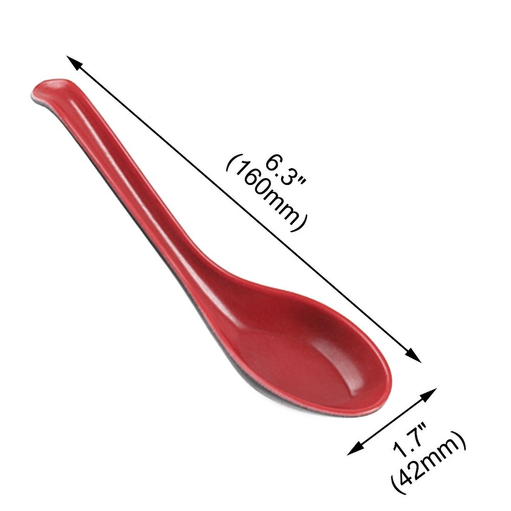 Household Kitchen Red Black Plastic Replacement Soup Rice Spoons 5 Pcs