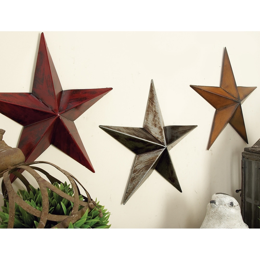 Multi Colored Metal Indoor Outdoor Stars Wall Decor (Set of 3)   13 x 2 x 13