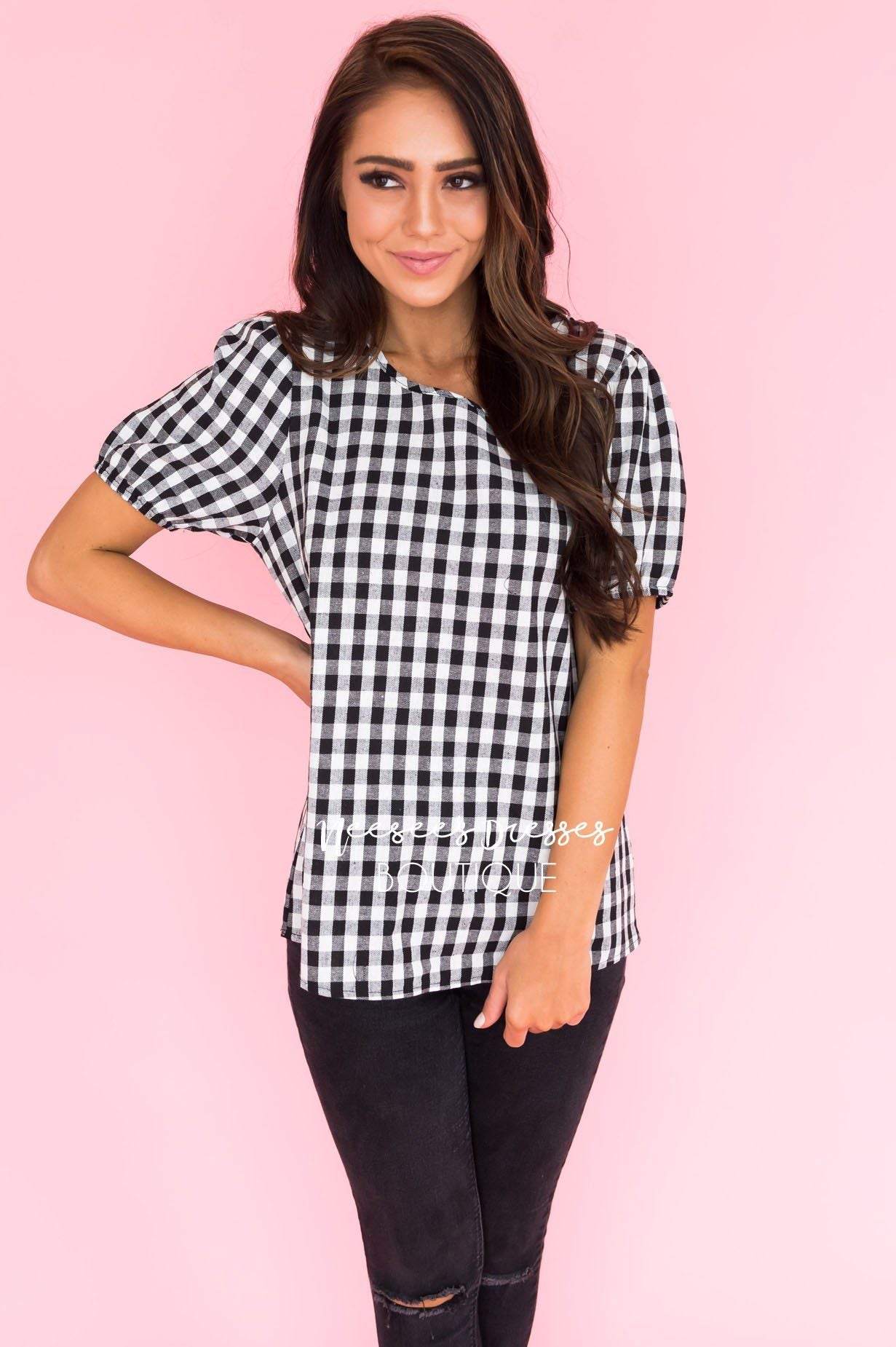 All About Gingham Modest Blouse