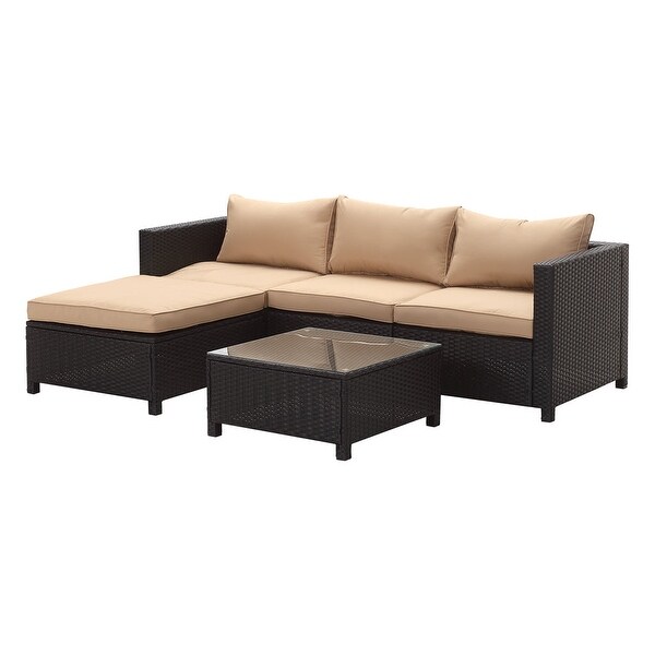 Zenova 5 piece Outdoor Patio Rattan Sofa Sectional Set with Pillows - Overstock - 35852827