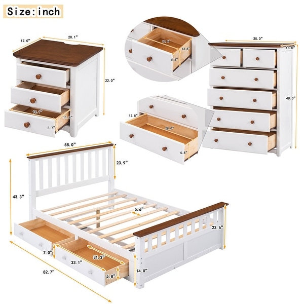 3-Pieces Bedroom Sets Full/Queen Size Platform Bed with Nightstand and Storage Chest - - 36883388