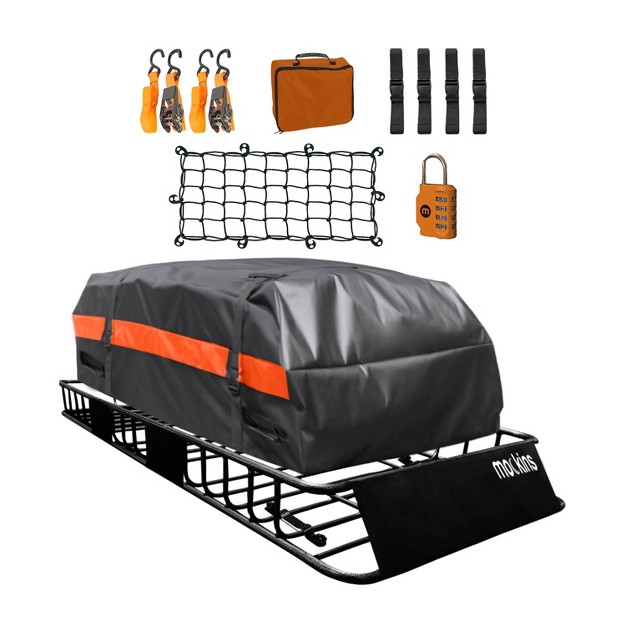 Mockins Extendable Roof Basket Cargo Carrier 64 quot x39 quot x6 quot 20 Cubic ft Bag Black orange