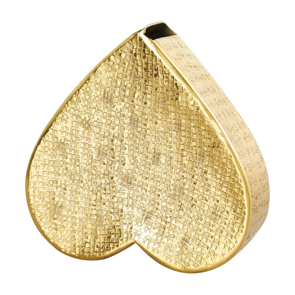 Gold or Silver Aluminum Slanted Heart Sculpture with Cube Textured Exterior