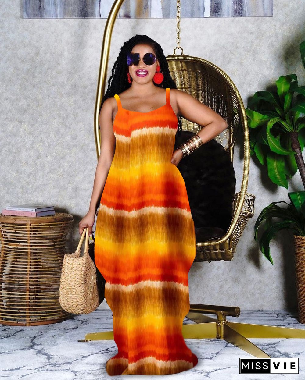 Loose Fitting Tie Dye Print Maxi Dresses