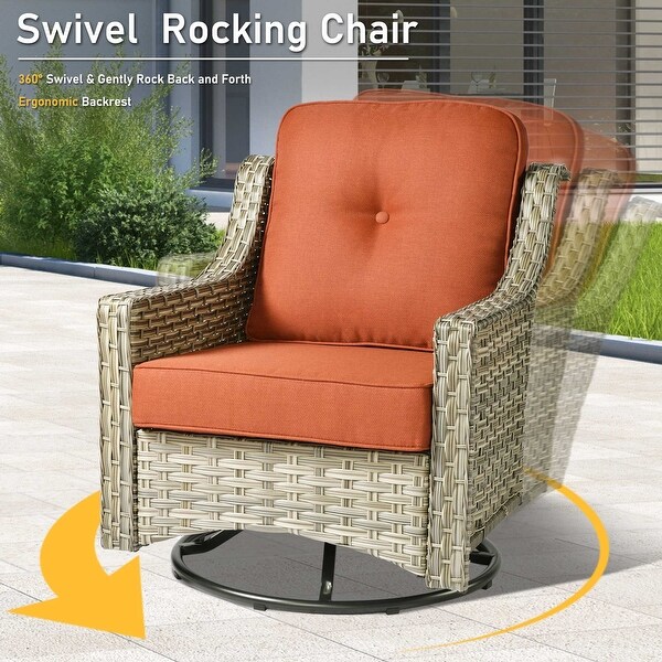 HOOOWOOO 5piece Patio Wicker Furniture Conversation Set with Swivel Chair and Coffee Table