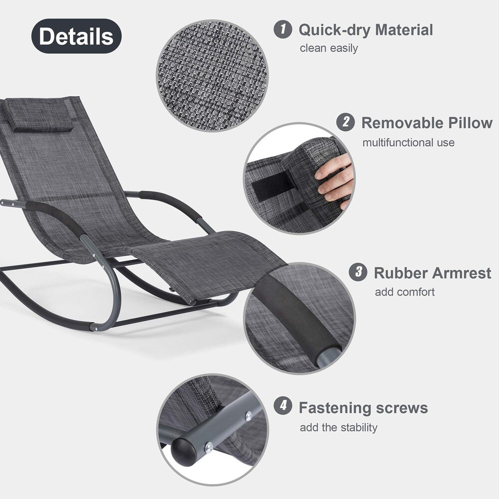 Outdoor Chaise Lounge Steel Curved Lounge Chair with Detachable Pillow Weather Resistant Fabric for Lawn Poolside   56.3*24.8*35