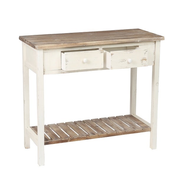 Distressed White and Brown Wood 2-drawer Console Table - 31.5