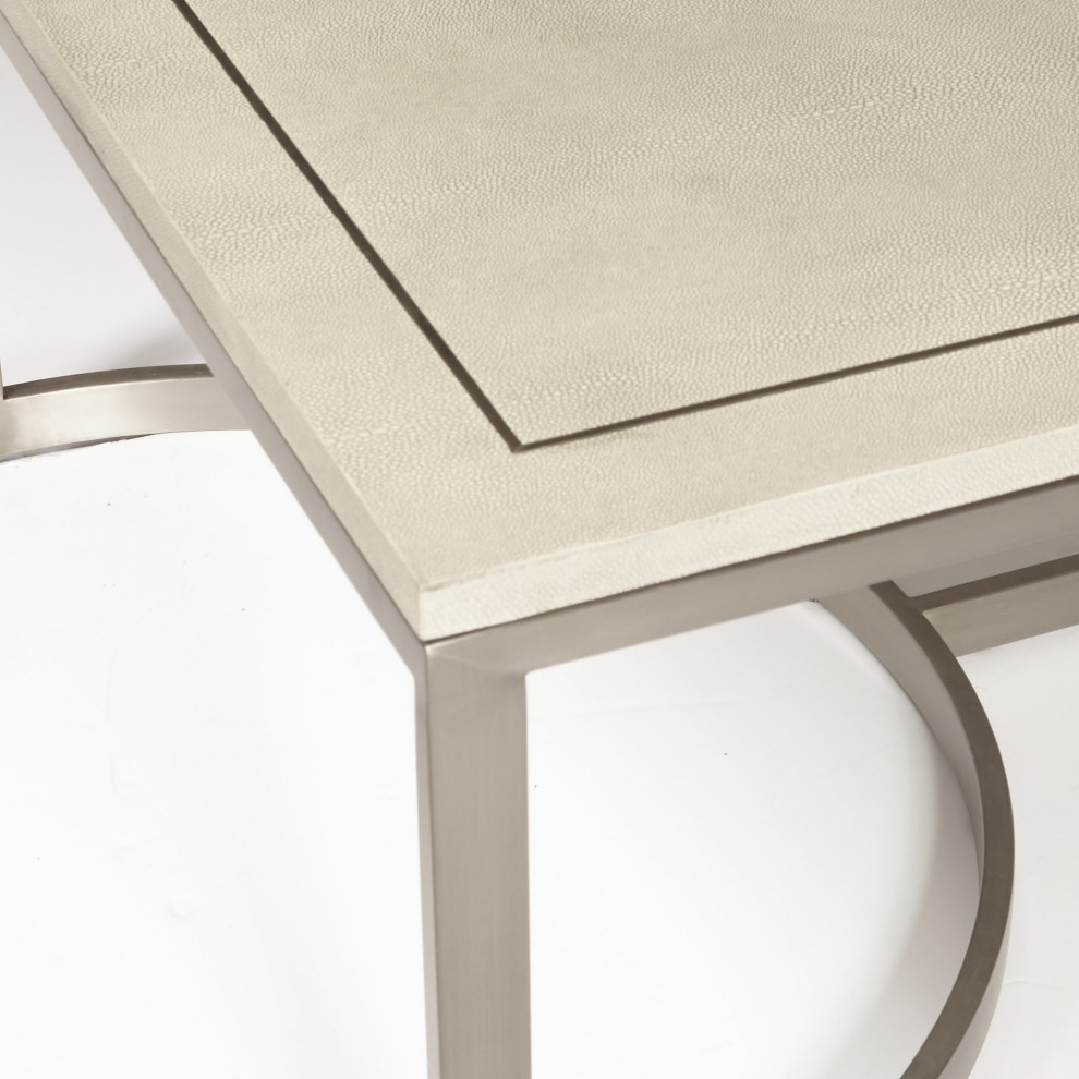 Unique Coffee Table  Geometric Brushed Nickel Base With Faux Shagreen Top  Gray   Contemporary   Coffee Tables   by Declusia  Houzz