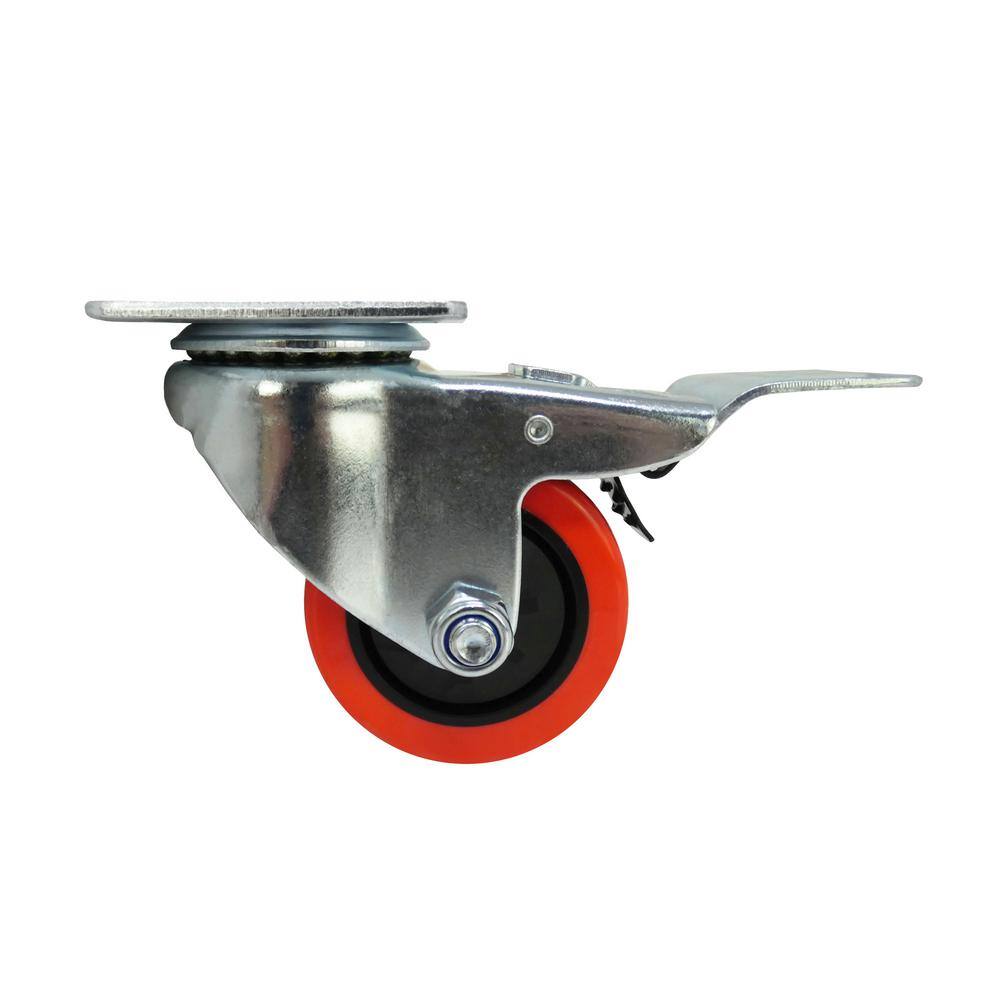 Everbilt 3 in. Red Polyurethane and Steel Swivel Plate Caster with Locking Brake and 175 lb. Load Rating 4120545EB