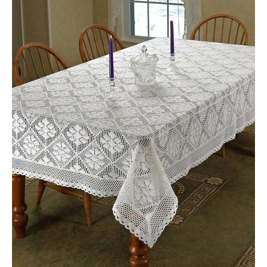 Violet Linen Stars Crochet Vintage Lace Pattern Tablecloth