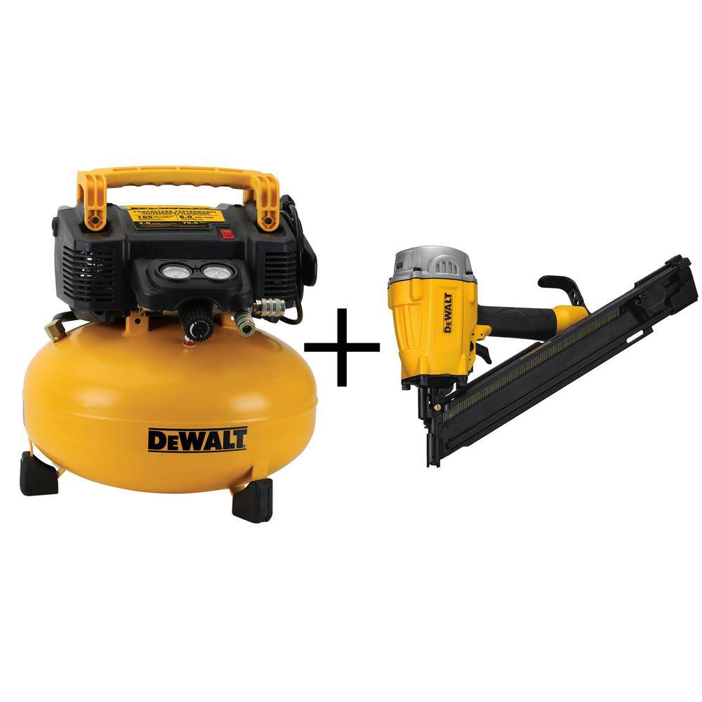 DW 6 Gal. 165 PSI Portable Electric Pancake Air Compressor and Pneumatic 28-Degree Framing Nailer DWFP55126F83WW