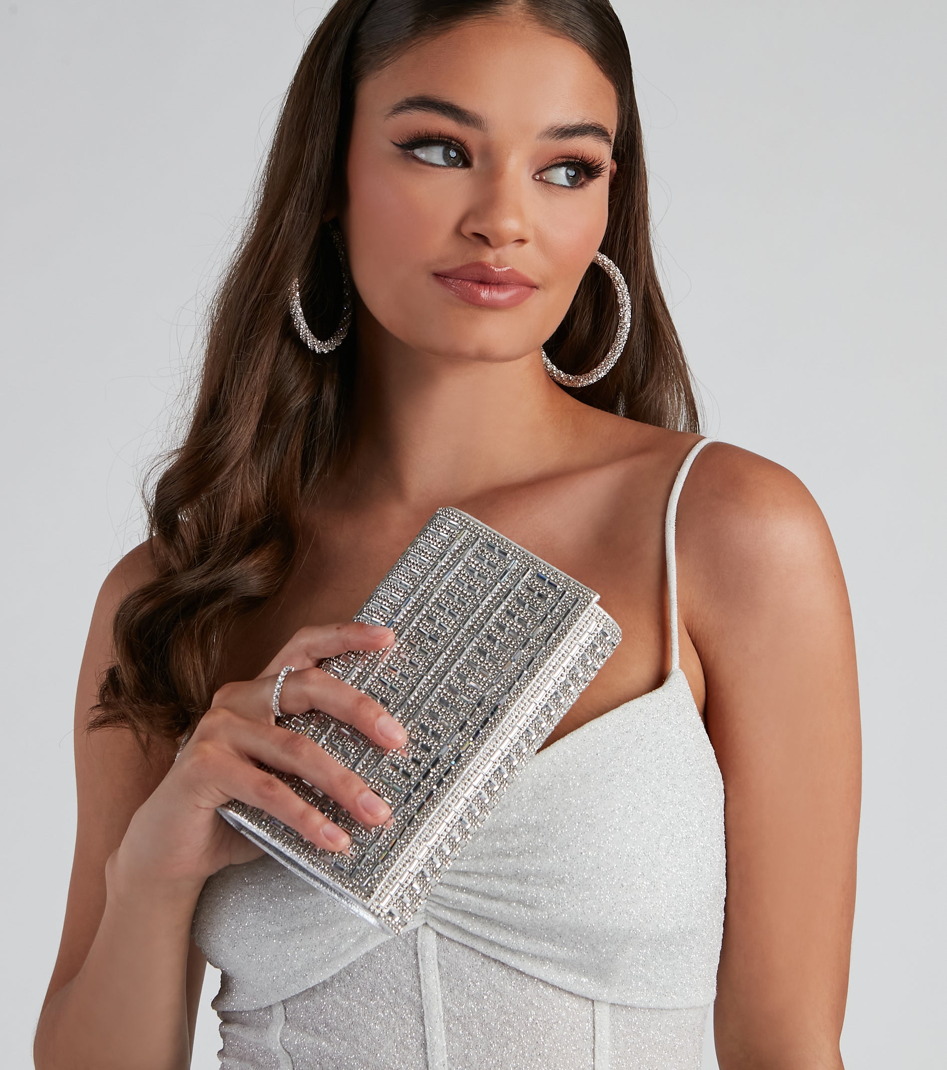 So Glam Rhinestone And Baguette Stone Clutch