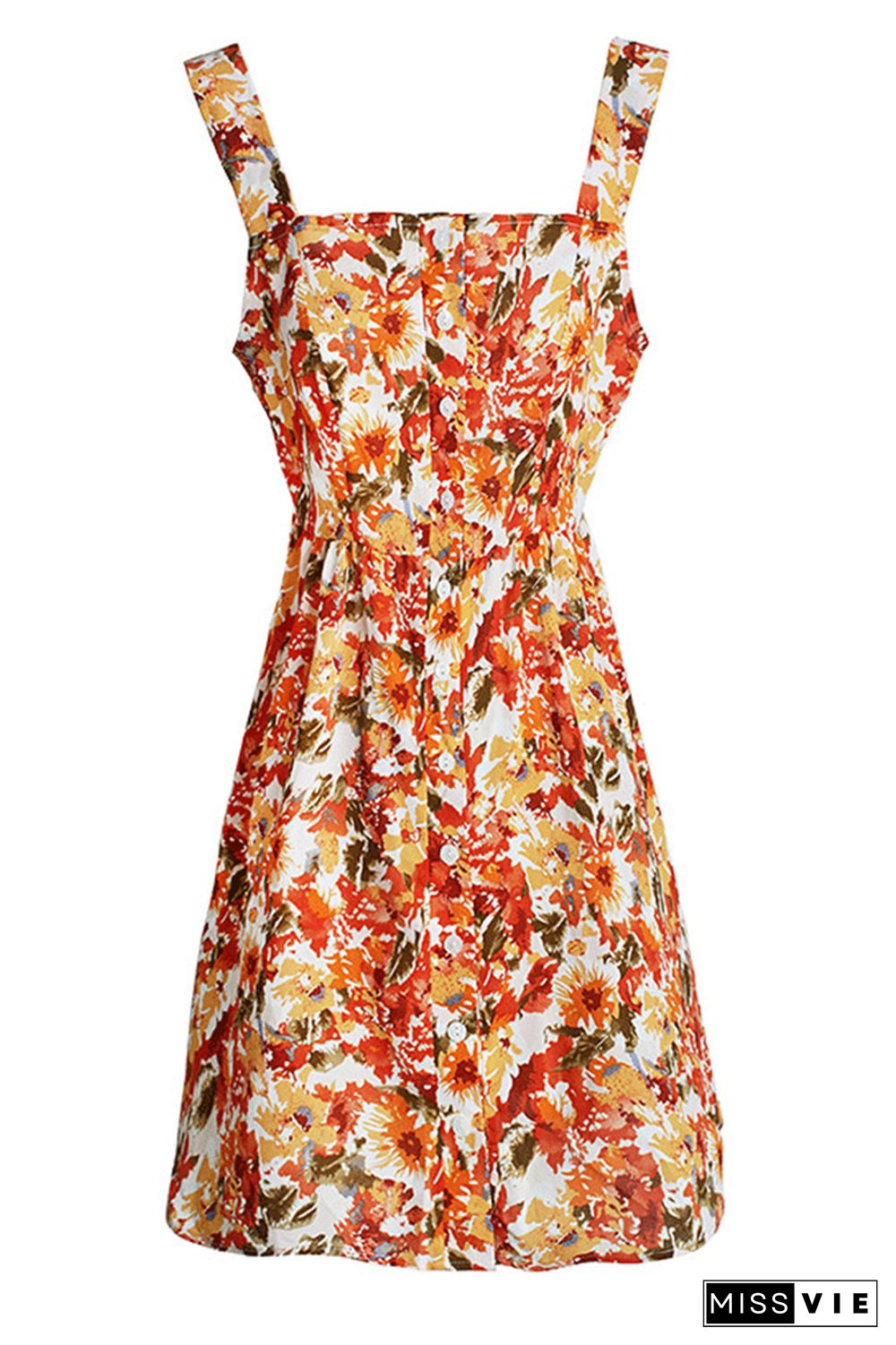 Button Down Spaghetti Strap Floral Dress