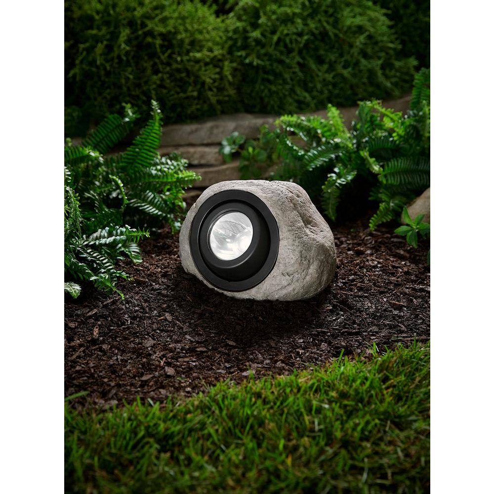 Hampton Bay 30 Lumens Gray Solar Integrated LED Outdoor Rock Spotlight with Adjustable Lamp Head 92360-801