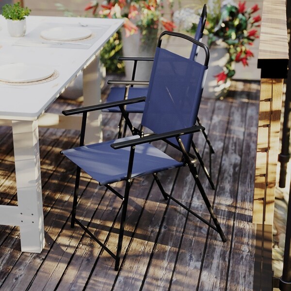 Set of 2 AllWeather Textilene Patio Sling Chairs with Armrests